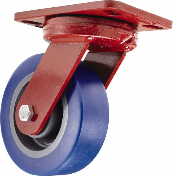 Hamilton - 6" Diam x 2" Wide x 7-3/4" OAH Top Plate Mount Swivel Caster - Polyurethane, 1,300 Lb Capacity, Sealed Precision Ball Bearing, 4-1/2 x 6-1/2" Plate - Exact Tooling