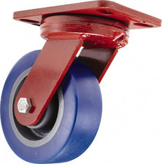 Hamilton - 6" Diam x 2" Wide x 7-3/4" OAH Top Plate Mount Swivel Caster - Polyurethane, 1,300 Lb Capacity, Sealed Precision Ball Bearing, 4-1/2 x 6-1/2" Plate - Exact Tooling