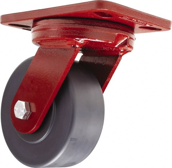 Hamilton - 5" Diam x 2" Wide x 6-3/4" OAH Top Plate Mount Swivel Caster - Nylon, 2,000 Lb Capacity, Sealed Precision Ball Bearing, 4-1/2 x 6-1/2" Plate - Exact Tooling