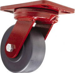 Hamilton - 5" Diam x 2" Wide x 6-3/4" OAH Top Plate Mount Swivel Caster - Nylon, 2,000 Lb Capacity, Sealed Precision Ball Bearing, 4-1/2 x 6-1/2" Plate - Exact Tooling