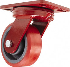 Hamilton - 5" Diam x 2" Wide x 6-3/4" OAH Top Plate Mount Swivel Caster - Polyurethane, 1,250 Lb Capacity, Sealed Precision Ball Bearing, 4-1/2 x 6-1/2" Plate - Exact Tooling