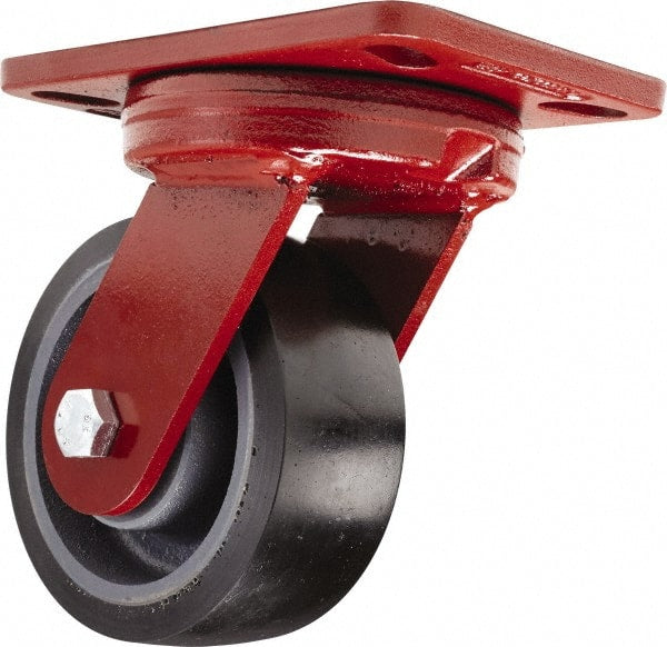 Hamilton - 5" Diam x 2" Wide x 6-3/4" OAH Top Plate Mount Swivel Caster - Polyurethane, 1,360 Lb Capacity, Sealed Precision Ball Bearing, 4-1/2 x 6-1/2" Plate - Exact Tooling