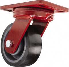 Hamilton - 5" Diam x 2" Wide x 6-3/4" OAH Top Plate Mount Swivel Caster - Polyurethane, 1,360 Lb Capacity, Sealed Precision Ball Bearing, 4-1/2 x 6-1/2" Plate - Exact Tooling