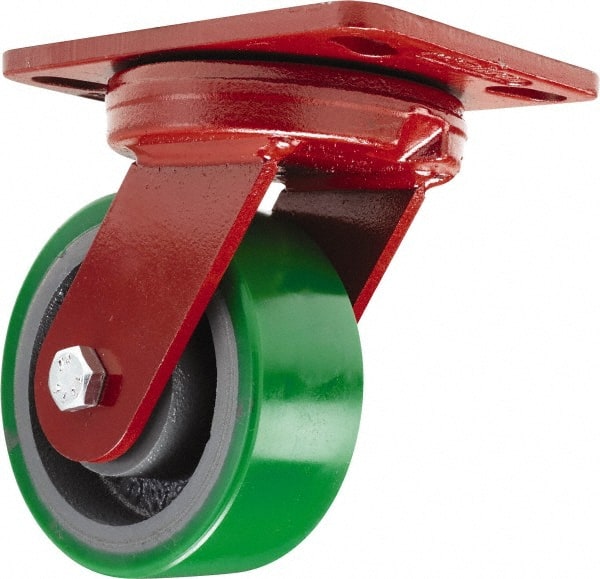 Hamilton - 5" Diam x 2" Wide x 6-3/4" OAH Top Plate Mount Swivel Caster - Polyurethane, 1,050 Lb Capacity, Sealed Precision Ball Bearing, 4-1/2 x 6-1/2" Plate - Exact Tooling