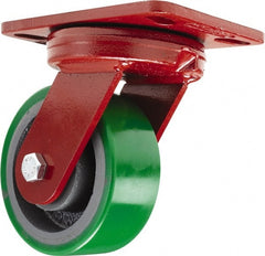 Hamilton - 5" Diam x 2" Wide x 6-3/4" OAH Top Plate Mount Swivel Caster - Polyurethane, 1,050 Lb Capacity, Sealed Precision Ball Bearing, 4-1/2 x 6-1/2" Plate - Exact Tooling