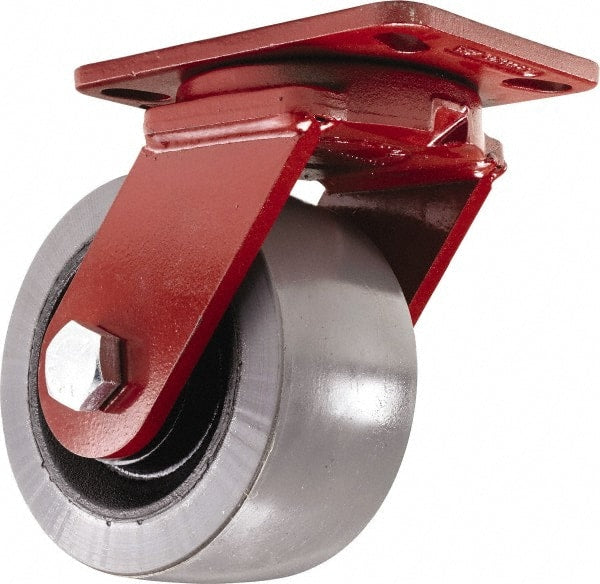 Hamilton - 6" Diam x 3" Wide x 7-1/2" OAH Top Plate Mount Swivel Caster - Polyurethane, 3,000 Lb Capacity, Sealed Precision Ball Bearing, 4-1/2 x 6-1/2" Plate - Exact Tooling