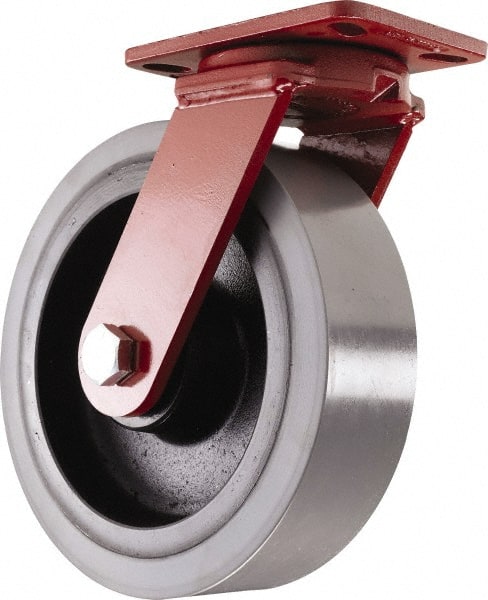 Hamilton - 10" Diam x 3" Wide x 11-1/2" OAH Top Plate Mount Swivel Caster - Polyurethane, 3,200 Lb Capacity, Sealed Precision Ball Bearing, 4-1/2 x 6-1/2" Plate - Exact Tooling