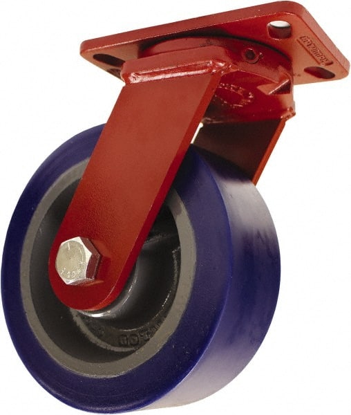 Hamilton - 10" Diam x 3" Wide x 11-1/2" OAH Top Plate Mount Swivel Caster - Polyurethane, 3,200 Lb Capacity, Sealed Precision Ball Bearing, 4-1/2 x 6-1/2" Plate - Exact Tooling
