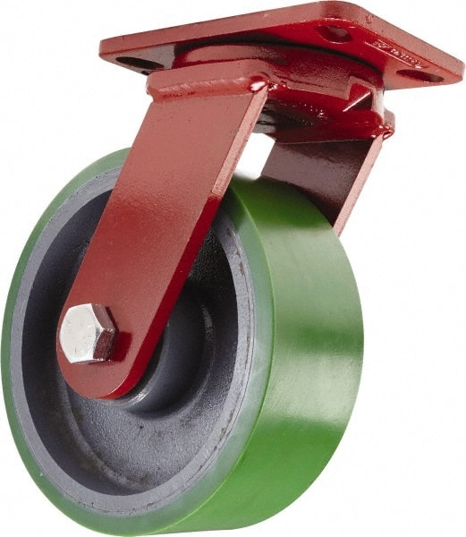 Hamilton - 10" Diam x 3" Wide x 11-1/2" OAH Top Plate Mount Swivel Caster - Polyurethane, 3,000 Lb Capacity, Sealed Precision Ball Bearing, 4-1/2 x 6-1/2" Plate - Exact Tooling