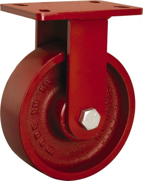 Hamilton - 10" Diam x 3" Wide x 11-1/2" OAH Top Plate Mount Rigid Caster - Cast Iron, 2,600 Lb Capacity, Sealed Precision Ball Bearing, 5 x 7" Plate - Exact Tooling