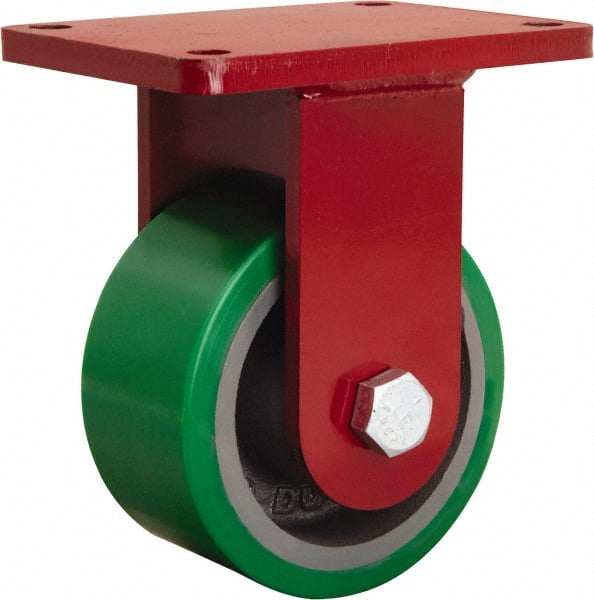 Hamilton - 6" Diam x 3" Wide x 8-1/2" OAH Top Plate Mount Rigid Caster - Polyurethane Mold onto Cast Iron Center, 2,200 Lb Capacity, Tapered Roller Bearing, 5-1/2 x 7-1/2" Plate - Exact Tooling
