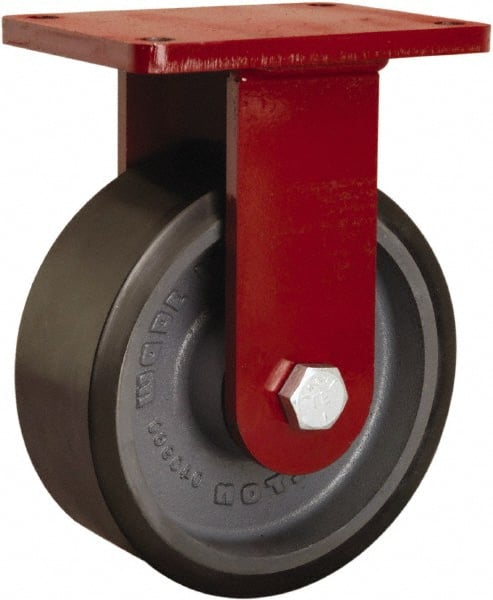 Hamilton - 8" Diam x 3" Wide x 10-1/2" OAH Top Plate Mount Rigid Caster - Polyurethane Mold onto Cast Iron Center, 3,250 Lb Capacity, Sealed Precision Ball Bearing, 5-1/2 x 7-1/2" Plate - Exact Tooling