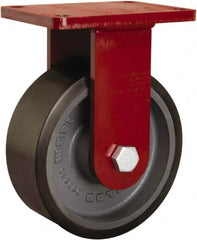 Hamilton - 8" Diam x 3" Wide x 10-1/2" OAH Top Plate Mount Rigid Caster - Polyurethane Mold onto Cast Iron Center, 3,250 Lb Capacity, Tapered Roller Bearing, 5-1/2 x 7-1/2" Plate - Exact Tooling
