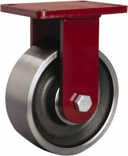 Hamilton - 8" Diam x 3" Wide x 10-1/2" OAH Top Plate Mount Rigid Caster - Forged Steel, 4,000 Lb Capacity, Tapered Roller Bearing, 5-1/2 x 7-1/2" Plate - Exact Tooling