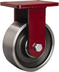 Hamilton - 8" Diam x 3" Wide x 10-1/2" OAH Top Plate Mount Rigid Caster - Forged Steel, 4,000 Lb Capacity, Sealed Precision Ball Bearing, 5-1/2 x 7-1/2" Plate - Exact Tooling