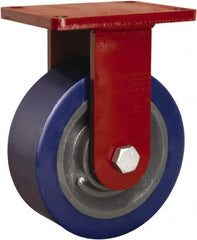 Hamilton - 8" Diam x 3" Wide x 10-1/2" OAH Top Plate Mount Rigid Caster - Polyurethane Mold on Forged Steel, 3,500 Lb Capacity, Straight Roller Bearing, 5-1/2 x 7-1/2" Plate - Exact Tooling