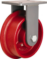 Hamilton - 8" Diam x 3" Wide x 9-1/2" OAH Top Plate Mount Rigid Caster - Iron, 3,000 Lb Capacity, Straight Roller Bearing, 6-1/8 x 7-1/2" Plate - Exact Tooling