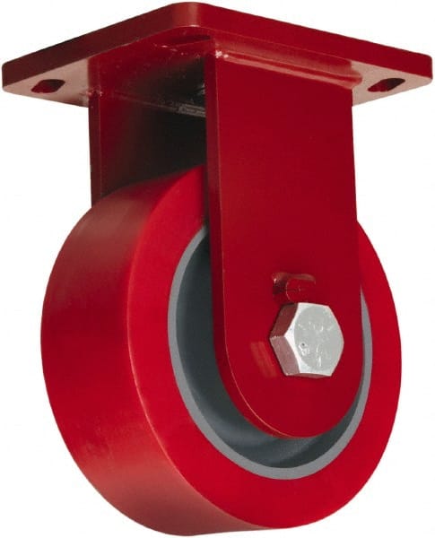 Hamilton - 8" Diam x 3" Wide x 10-1/2" OAH Top Plate Mount Rigid Caster - Polyurethane, 4,200 Lb Capacity, Sealed Precision Ball Bearing, 6-1/2 x 7-1/2" Plate - Exact Tooling