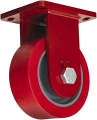 Hamilton - 12" Diam x 4" Wide x 15-1/2" OAH Top Plate Mount Swivel Caster - Polyurethane, 7,200 Lb Capacity, Tapered Roller Bearing, 6-1/2 x 7-1/2" Plate - Exact Tooling