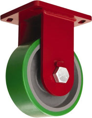 Hamilton - 8" Diam x 3" Wide x 10-1/2" OAH Top Plate Mount Rigid Caster - Polyurethane Mold onto Cast Iron Center, 2,500 Lb Capacity, Sealed Precision Ball Bearing, 6-1/2 x 7-1/2" Plate - Exact Tooling