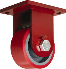 Hamilton - 6" Diam x 3" Wide x 8-1/2" OAH Top Plate Mount Rigid Caster - Polyurethane Mold onto Cast Iron Center, 2,600 Lb Capacity, Sealed Precision Ball Bearing, 6-1/2 x 7-1/2" Plate - Exact Tooling