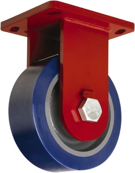 Hamilton - 8" Diam x 3" Wide x 10-1/2" OAH Top Plate Mount Rigid Caster - Polyurethane Mold on Forged Steel, 3,500 Lb Capacity, Tapered Roller Bearing, 6-1/2 x 7-1/2" Plate - Exact Tooling