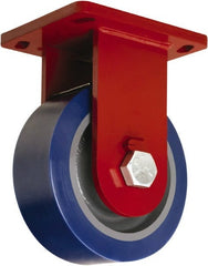 Hamilton - 8" Diam x 3" Wide x 10-1/2" OAH Top Plate Mount Rigid Caster - Polyurethane Mold on Forged Steel, 3,500 Lb Capacity, Tapered Roller Bearing, 6-1/2 x 7-1/2" Plate - Exact Tooling
