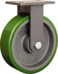 Hamilton - 10" Diam x 3" Wide x 12-1/16" OAH Top Plate Mount Rigid Caster - Polyurethane Mold onto Cast Iron Center, 2,400 Lb Capacity, Tapered Roller Bearing, 5 x 7" Plate - Exact Tooling