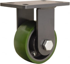 Hamilton - 5" Diam x 2-1/2" Wide x 7-1/4" OAH Top Plate Mount Rigid Caster - Polyurethane Mold onto Cast Iron Center, 1,300 Lb Capacity, Straight Roller Bearing, 5 x 7" Plate - Exact Tooling