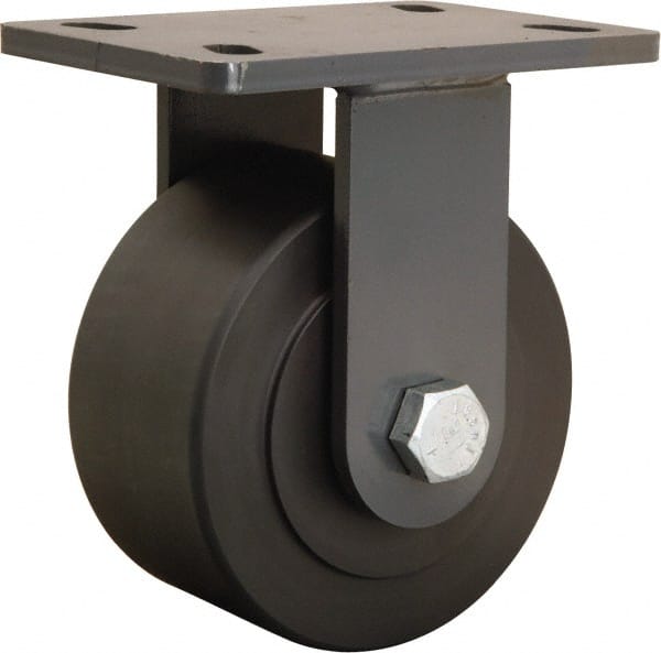 Hamilton - 6" Diam x 3" Wide x 7-3/4" OAH Top Plate Mount Rigid Caster - Nylon, 2,400 Lb Capacity, Sealed Precision Ball Bearing, 5 x 7" Plate - Exact Tooling