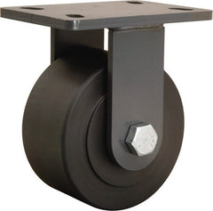 Hamilton - 6" Diam x 3" Wide x 7-3/4" OAH Top Plate Mount Rigid Caster - Nylon, 2,400 Lb Capacity, Sealed Precision Ball Bearing, 5 x 7" Plate - Exact Tooling