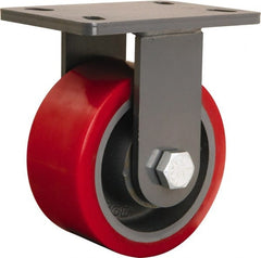 Hamilton - 6" Diam x 3" Wide x 7-3/4" OAH Top Plate Mount Rigid Caster - Polyurethane Mold onto Cast Iron Center, 2,400 Lb Capacity, Sealed Precision Ball Bearing, 5 x 7" Plate - Exact Tooling