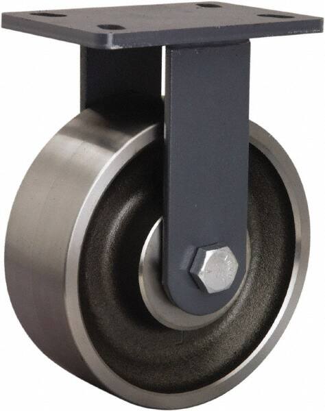 Hamilton - 8" Diam x 3" Wide x 10-1/4" OAH Top Plate Mount Rigid Caster - Forged Steel, 2,400 Lb Capacity, Sealed Precision Ball Bearing, 5 x 7" Plate - Exact Tooling