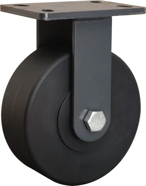 Hamilton - 8" Diam x 3" Wide x 10-1/4" OAH Top Plate Mount Rigid Caster - Nylon, 2,400 Lb Capacity, Sealed Precision Ball Bearing, 5 x 7" Plate - Exact Tooling