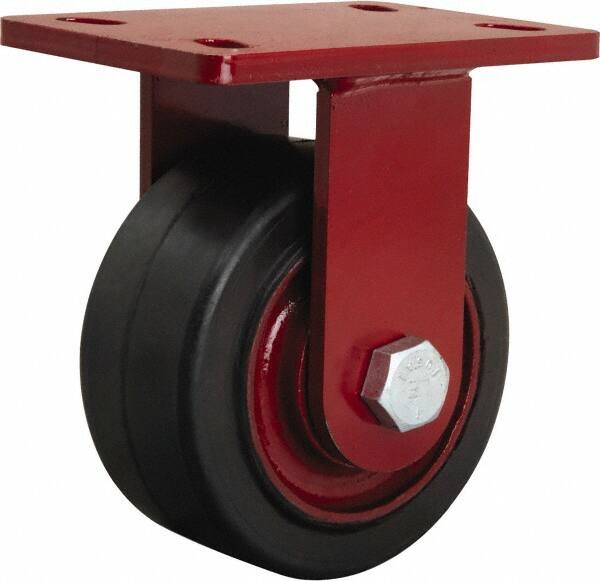 Hamilton - 6" Diam x 3" Wide x 7-1/2" OAH Top Plate Mount Rigid Caster - Rubber Mold on Cast Iron, 680 Lb Capacity, Straight Roller Bearing, 5 x 7" Plate - Exact Tooling