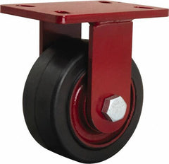 Hamilton - 6" Diam x 3" Wide x 7-1/2" OAH Top Plate Mount Rigid Caster - Rubber Mold on Cast Iron, 680 Lb Capacity, Straight Roller Bearing, 5 x 7" Plate - Exact Tooling