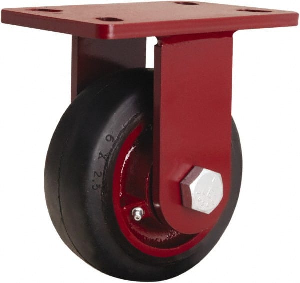 Hamilton - 6" Diam x 2-1/2" Wide x 7-1/2" OAH Top Plate Mount Rigid Caster - Rubber Mold on Cast Iron, 540 Lb Capacity, Tapered Roller Bearing, 5 x 7" Plate - Exact Tooling