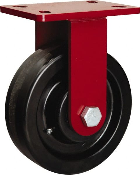 Hamilton - 8" Diam x 2-1/2" Wide x 10-1/8" OAH Top Plate Mount Rigid Caster - Phenolic, 2,000 Lb Capacity, Tapered Roller Bearing, 5 x 7" Plate - Exact Tooling