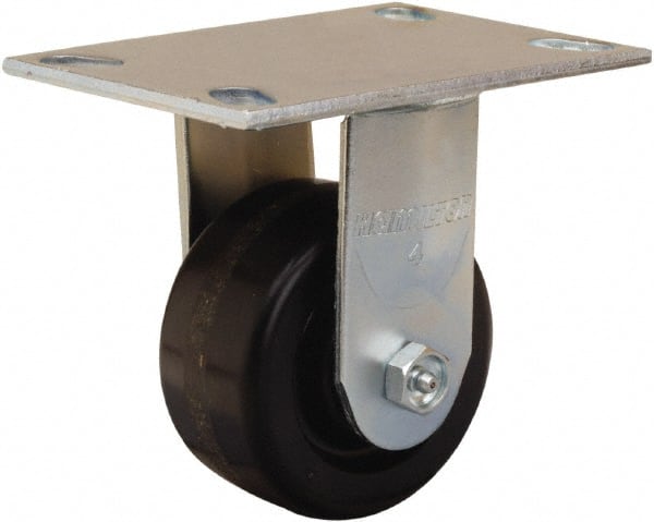 Hamilton - 4" Diam x 2" Wide x 5-5/8" OAH Top Plate Mount Rigid Caster - Phenolic, 800 Lb Capacity, Straight Roller Bearing, 4-1/2 x 6-1/4" Plate - Exact Tooling