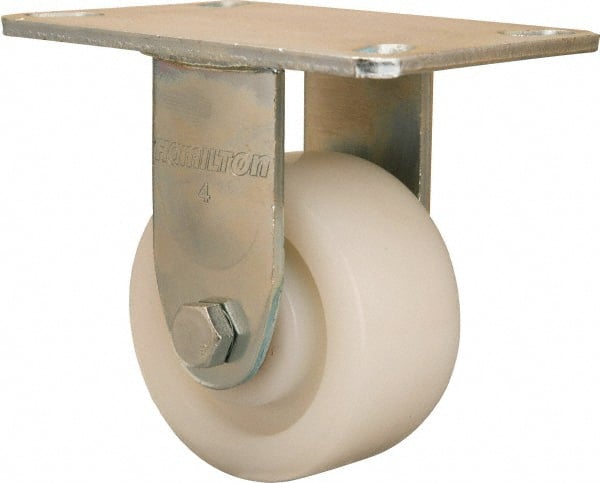 Hamilton - 4" Diam x 2" Wide x 5-5/8" OAH Top Plate Mount Rigid Caster - Nylon, 800 Lb Capacity, Sealed Precision Ball Bearing, 4-1/2 x 6-1/4" Plate - Exact Tooling