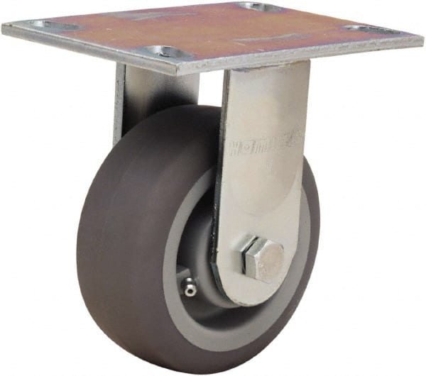 Hamilton - 5" Diam x 2" Wide x 6-1/2" OAH Top Plate Mount Rigid Caster - Rubber Mold on Polyolefin, 350 Lb Capacity, Straight Roller Bearing, 4-1/2 x 6-1/4" Plate - Exact Tooling