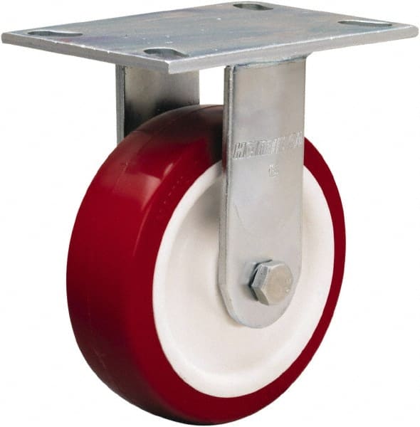 Hamilton - 6" Diam x 2" Wide x 7-1/2" OAH Top Plate Mount Rigid Caster - Polyurethane Mold on Polypropylene, 900 Lb Capacity, Straight Roller Bearing, 4-1/2 x 6-1/4" Plate - Exact Tooling