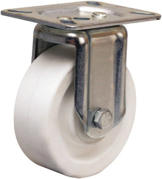 Hamilton - 4" Diam x 1-1/2" Wide x 5-1/16" OAH Top Plate Mount Rigid Caster - Polyolefin, 400 Lb Capacity, Plain Bore Bearing, 3-1/8 x 4-1/8" Plate - Exact Tooling