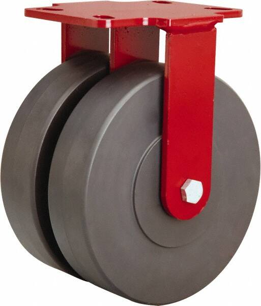 Hamilton - 8" Diam x 2" Wide x 9-3/4" OAH Top Plate Mount Rigid Caster - Nylon, 2,000 Lb Capacity, Sealed Precision Ball Bearing, 4-1/2 x 6-1/2" Plate - Exact Tooling