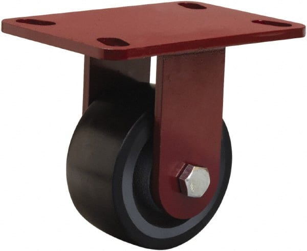 Hamilton - 4" Diam x 2" Wide x 5-5/8" OAH Top Plate Mount Rigid Caster - Polyurethane Mold onto Cast Iron Center, 975 Lb Capacity, Sealed Precision Ball Bearing, 4-1/2 x 6-1/2" Plate - Exact Tooling