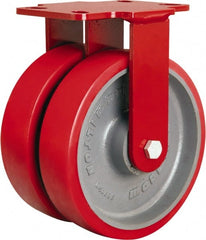 Hamilton - 8" Diam x 2" Wide x 9-3/4" OAH Top Plate Mount Rigid Caster - Polyurethane Mold onto Cast Iron Center, 2,500 Lb Capacity, Tapered Roller Bearing, 4-1/2 x 6-1/2" Plate - Exact Tooling