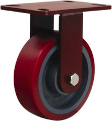 Hamilton - 6" Diam x 2" Wide x 7-3/4" OAH Top Plate Mount Rigid Caster - Polyurethane Mold onto Cast Iron Center, 1,400 Lb Capacity, Sealed Precision Ball Bearing, 4-1/2 x 6-1/2" Plate - Exact Tooling