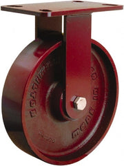 Hamilton - 8" Diam x 2" Wide x 9-3/4" OAH Top Plate Mount Rigid Caster - Cast Iron, 1,500 Lb Capacity, Tapered Roller Bearing, 4-1/2 x 6-1/2" Plate - Exact Tooling