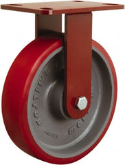 Hamilton - 8" Diam x 2" Wide x 9-3/4" OAH Top Plate Mount Rigid Caster - Polyurethane Mold on Forged Steel, 1,800 Lb Capacity, Sealed Precision Ball Bearing, 4-1/2 x 6-1/2" Plate - Exact Tooling