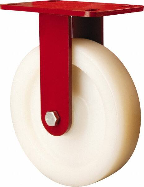 Hamilton - 8" Diam x 2" Wide x 9-3/4" OAH Top Plate Mount Rigid Caster - Nylon, 1,100 Lb Capacity, Sealed Precision Ball Bearing, 4-1/2 x 6-1/2" Plate - Exact Tooling